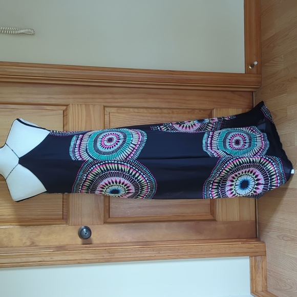 Old Navy T-Strap Chiffon Geometric Boho Maxi Dress S Blue Pink - Picture 10 of 16